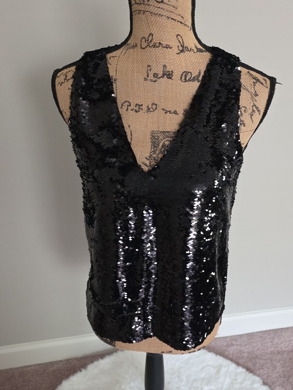 Ann Taylor Black Sequin V-Neck Camisole Top